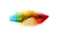 Multi colour powder explosion on white background. Launched colourful dust particles splashing Royalty Free Stock Photo