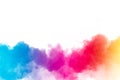 Multi colour powder explosion on white background. Launched colourful dust particles splashing Royalty Free Stock Photo