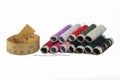Multi colour thread and cotton with pin and paper ruler. Royalty Free Stock Photo