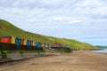 Multi-coloured beach huts on Whitby West Cliff, Whitby, North Yorkshire Royalty Free Stock Photo