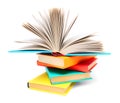 Multi-coloured books and open book. Royalty Free Stock Photo