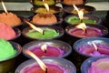 Multi Coloured candles at Buddhist Temple, Leshan China, 2018 Royalty Free Stock Photo