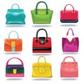 Multi-coloured fashion womens handbagon white back Royalty Free Stock Photo