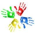 Multi coloured handprints. Royalty Free Stock Photo