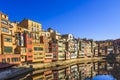 Multi-coloured houses along the River Onyar near Gomez brdge in Girona, Royalty Free Stock Photo