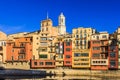 Multi-coloured houses along the River Onyar Passeig Jose Canalejas Royalty Free Stock Photo