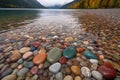 Multi coloured stones along the shore of lake huron near grand bend, ontario, grand bend, ontario, Generative AI