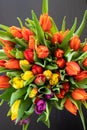 The multi coloured tulips bouquet