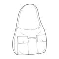 Multi-Compartment Bag with front pockets hobo silhouette. Fashion accessory technical illustration. Vector satchel