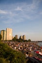 Multi-cultural crowd gathers at Sunset on English Bay, Vancouver