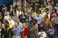 Multi-cultural crowd reciting Pledge of Allegiance at Kerry Campaign rally, CSU- Dominguez Hills, Los Angeles, CA