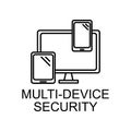 multi device security outline icon. Element of data protection icon with name for mobile concept and web apps. Thin line multi