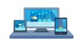Multi-Device Sync Digital Ecosystem Display, vector design Generative AI Royalty Free Stock Photo