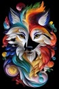 A multi dimensional quilling paper art of colorful wolf, beautiful and aesthetic design, no background, animal, fantasy