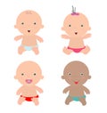 Multi ethnic babies sitting , Little baby boy and baby girl on on white background,Vector Illustration