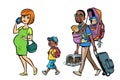 Multi ethnic family travelers, mom dad and kids