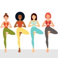Multi ethnic female friends exercising yoga