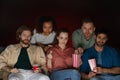 Group of Friends Watching Movie in Dark Royalty Free Stock Photo