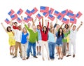 Multi-Ethnic Group Of People With American Flag