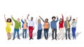 Multi-Ethnic Group of People Arms Raised Royalty Free Stock Photo