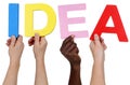 Multi ethnic group of people holding the word idea Royalty Free Stock Photo