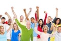 Multi-Ethnic Group Of People Raising Their Arms