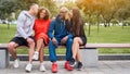 Multi-ethnic group people teenage friends. African-american, asian, caucasian student spending time together Multiracial Royalty Free Stock Photo