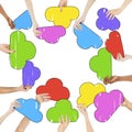 Multi-Ethnic Hands and Colourful Speech Bubbles Royalty Free Stock Photo