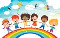 Multi Ethnic Kids Playing On Rainbow Royalty Free Stock Photo