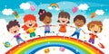 Multi Ethnic Kids Playing On Rainbow Royalty Free Stock Photo