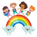 Multi Ethnic Kids Playing On Rainbow Royalty Free Stock Photo