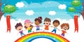 Multi Ethnic Kids Playing On Rainbow Royalty Free Stock Photo
