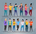 Multi-Ethnic People Freelancers Cartoon Group Set