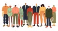 Multi ethnic people group. Persons in casual outfit, diverse people team and adult community flat vector illustration