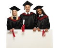 Multi ethnic students with notice board Royalty Free Stock Photo