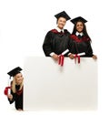 Multi ethnic students with notice board Royalty Free Stock Photo