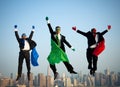 Multi-Ethnic Superhero Businessmen Jumping