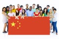 Multi-Ethnic Young People With Flag of China