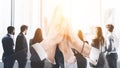 Multi exposure of business team high five with group of colleagues Royalty Free Stock Photo