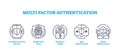 Multi factor authentication for data safety outline icons collection set