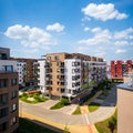 Multi-family building, aerial view. Viaw of block of flats in suburban area. Royalty Free Stock Photo