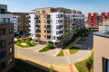 Multi-family building, town aerial view.