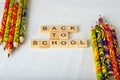 Multi Flat ends of color pencils background, Back to school, education concept.group of colored pencils close up picture Royalty Free Stock Photo