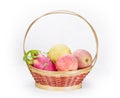 Multi-fruits in basket on white background