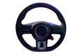 Multi-function car steering wheel, black leather, safety control system Isolated from the background in white background Royalty Free Stock Photo