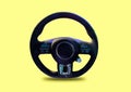 Multi-function car steering wheel, black leather, safety control system Isolated from the background in white background Royalty Free Stock Photo