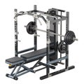 Multi Functional Trainer Machine. Power rack with workout bench and weight bar, 3D rendering