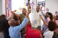 Multi generation African American  family celebrating soldier returning home, elevated view Royalty Free Stock Photo