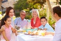 Multi-Generation Family Enjoying Outdoor Meal In Garden Royalty Free Stock Photo