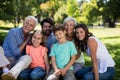 Multi generation family sitting in park Royalty Free Stock Photo